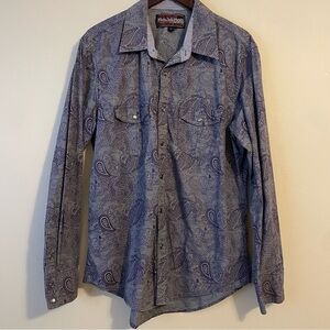ROCK & ROLL COWBOY Western Pearl Snap Long Sleeve Paisley Shirt - Purple
